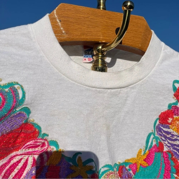 VINTAGE Bodega Bay CA Tee 100% Cotton Sparkles Colorful 90s - Picture 3 of 9